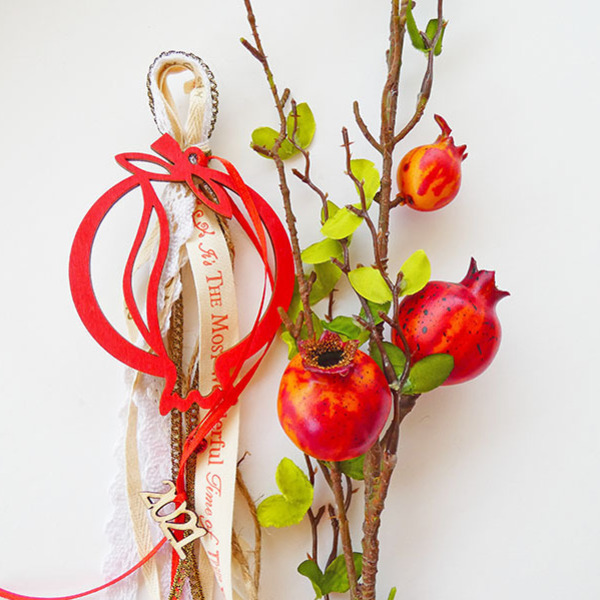 Χειροποίητο γούρι Pomegranate - ξύλο, ρόδι, χριστουγεννιάτικα δώρα, γούρια - 3