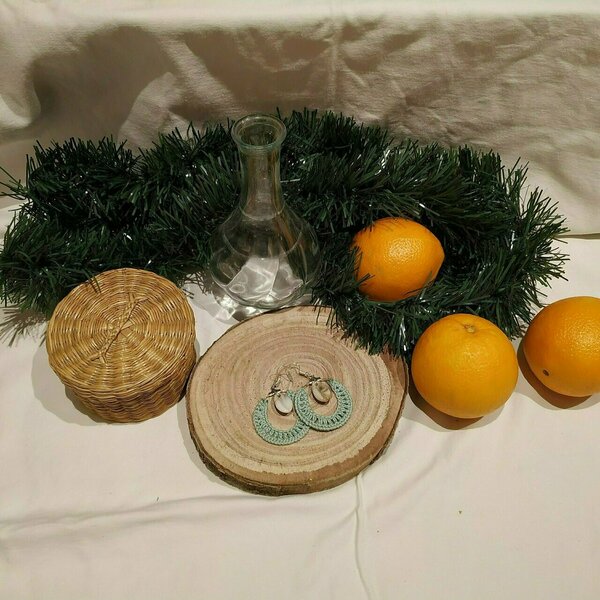 Κρίκοι με πλέξιμο crochet και κοχύλι - κοχύλι, κρίκοι, boho, πλεκτά - 4