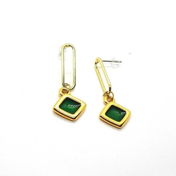 "Emerald Green Earrings" - Μίνιμαλ κρεμαστά σκουλαρίκια - minimal, μικρά, κρεμαστά