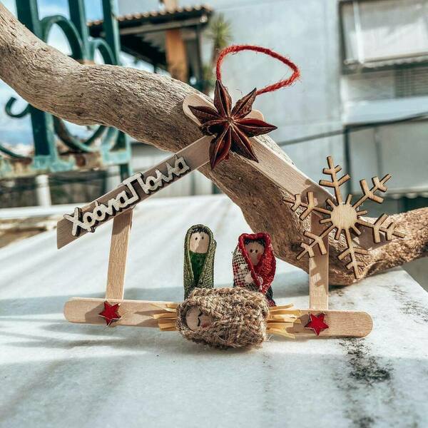 ''Φάτνη'' Χριστουγεννιάτικο κρεμαστό γούρι 2021 - ξύλο, σπίτι, χριστουγεννιάτικα δώρα, στολίδια - 2