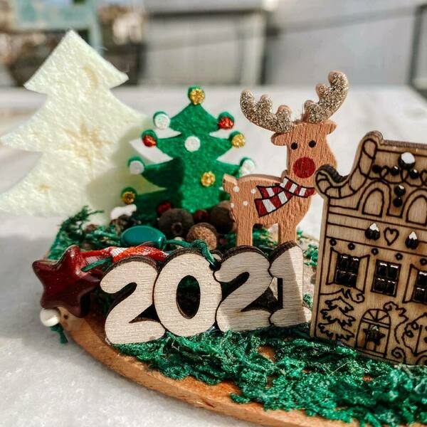 ''Χωριουδάκι του Ρούντολφ'' Χριστουγεννιάτικο διακοσμητικό γούρι 2021 - ξύλο, σπίτι, χριστουγεννιάτικα δώρα, γούρια - 2