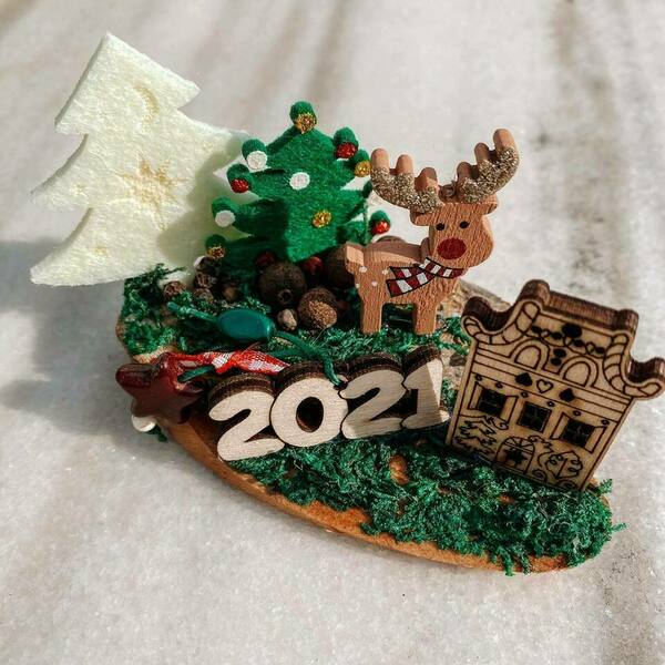 ''Χωριουδάκι του Ρούντολφ'' Χριστουγεννιάτικο διακοσμητικό γούρι 2021 - ξύλο, σπίτι, χριστουγεννιάτικα δώρα, γούρια - 3