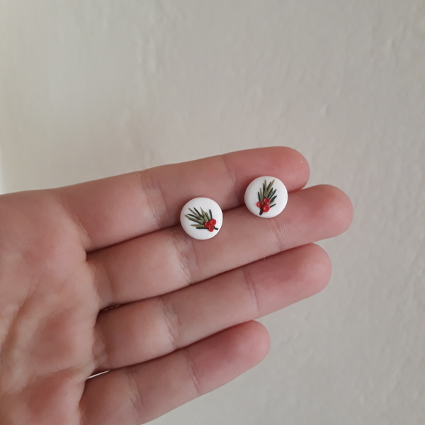 Holiday Joy Studs | Χειροποίητα καρφωτά μικρά χριστουγεννιάτικα σκουλαρίκια (1εκ., ατσάλι, πηλός) - πηλός, καρφωτά, μικρά, ατσάλι, χριστούγεννα - 3