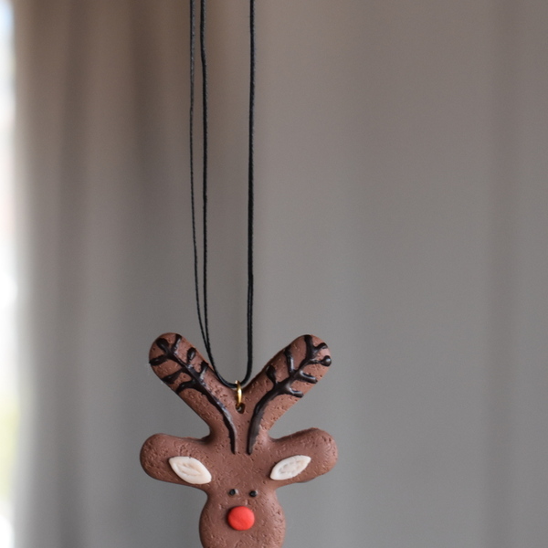 Cookie Reindeer | Χειροποίητο χριστουγεννιάτικο μακρύ κολιέ μπισκοτένιος τάρανδος (30εκ., αυξομειούμενο, πηλός) - πηλός, μακριά, χριστούγεννα - 3