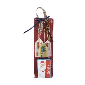 Ημερολόγιο τοίχου ξύλινο χειροποίητο με μεταλλικό γούρι κλειδί Σπίτια χρωματιστά 7x22x5 Μπορντό Καπαδάκης - ξύλο, χειροποίητα, χριστουγεννιάτικα δώρα, γούρια