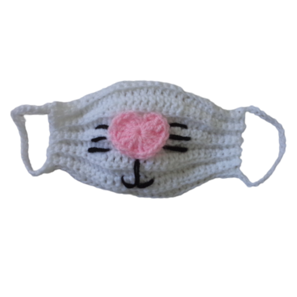 Μοναδική χειροποίητη πλεκτή παιδική μάσκα προσώπου με θέμα γάτα με 100% βαμβακερή επένδυση. - κορίτσι, μάσκα προσώπου - 4