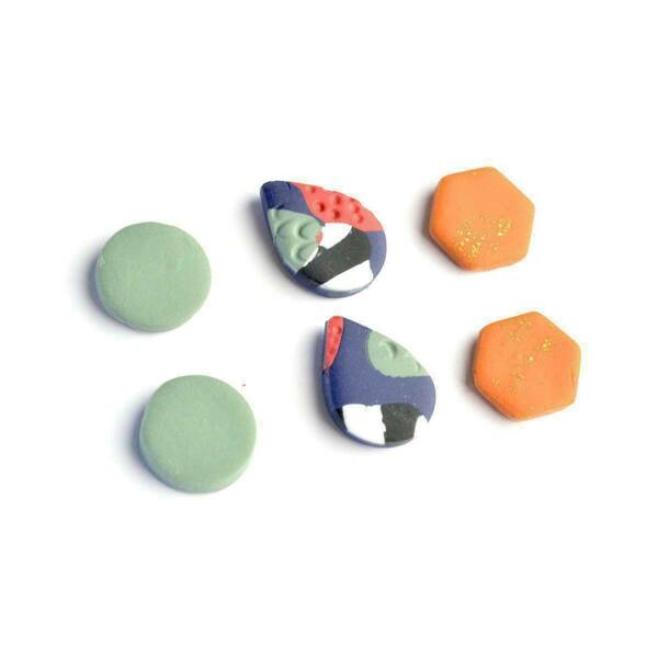 3 Pack κουμπωτά σκουλαρίκια από πολυμερικό πηλό - πηλός, καρφωτά, μικρά, ατσάλι, φθηνά