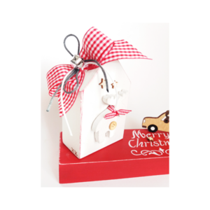 Ξύλινο επιτραπέζιο διακοσμητικό σπιτάκι γούρι 20*16*7εκ. κόκκινο με λευκό - ξύλο, διακόσμηση, σπιτάκι, χριστουγεννιάτικα δώρα, γούρια - 3