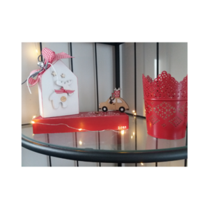 Ξύλινο επιτραπέζιο διακοσμητικό σπιτάκι γούρι 20*16*7εκ. κόκκινο με λευκό - ξύλο, διακόσμηση, σπιτάκι, χριστουγεννιάτικα δώρα, γούρια - 5
