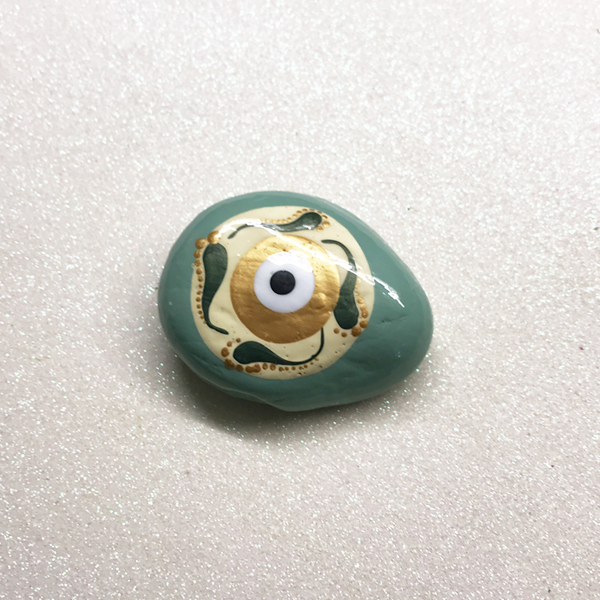 Βότσαλο "Μάτι" olive green| CroCales - evil eye, ματάκια, βότσαλα