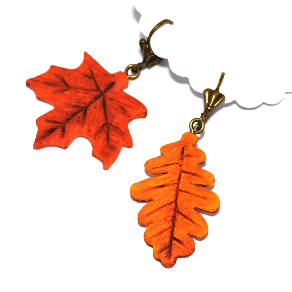 Κρεμαστά σκουλαρίκια φθινοπωρινά φύλλα από πολυμερικό πηλό
