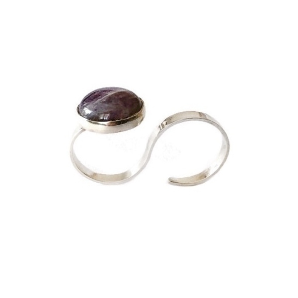 Διπλό ασημένιο δαχτυλίδι με αμέθυστο - ασήμι, αμέθυστος, ασήμι 925, μεγάλα, αυξομειούμενα
