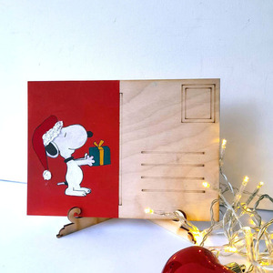 Ξύλινη καρτ-ποστάλ με ευχές! - ξύλο, ζωγραφισμένα στο χέρι, χριστουγεννιάτικα δώρα, ευχετήριες κάρτες - 2