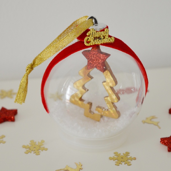 Χριστουγεννιάτικη μπάλα 8cm με δέντρο σε χάρτινο κουτί δώρου - αστέρι, στολίδια, δέντρο, μπάλες - 2