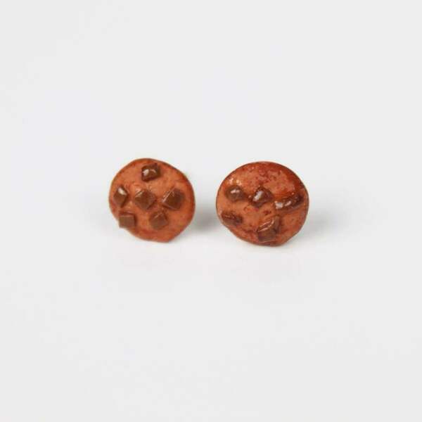 Σκουλαρίκια μπισκότο με κομμάτια σοκολάτας - δώρο, πηλός, καρφωτά, μικρά, faux bijoux