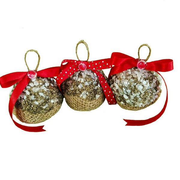 Χριστουγεννιάτικες μπάλες με πέτρες (10cm) - χριστουγεννιάτικο, στολίδια, σετ δώρου, μπάλες