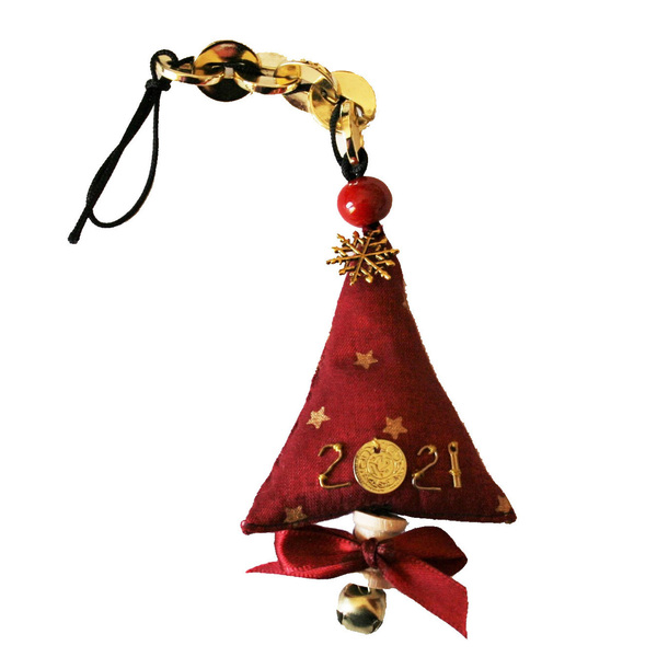 Γούρι 2021 Γιορτινό Δεντράκι από χριστουγεννιάτικο-ύφασμα. Φλουρί, κουδουνάκι. - ύφασμα, χειροποίητα, χριστουγεννιάτικα δώρα, γούρια, δέντρο