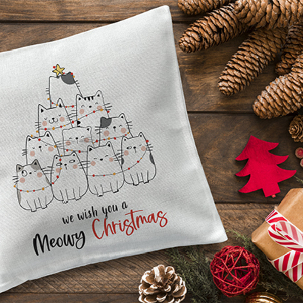 Χριστουγεννιάτικο Μαξιλάρι με Γάτες Δέντρο - personalised, χριστουγεννιάτικο, χριστούγεννα, μαξιλάρια