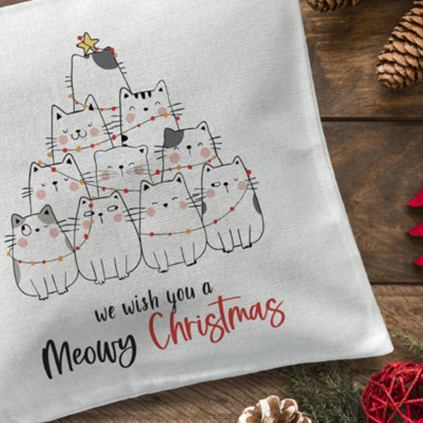 Χριστουγεννιάτικο Μαξιλάρι με Γάτες Δέντρο - personalised, χριστουγεννιάτικο, χριστούγεννα, μαξιλάρια - 2
