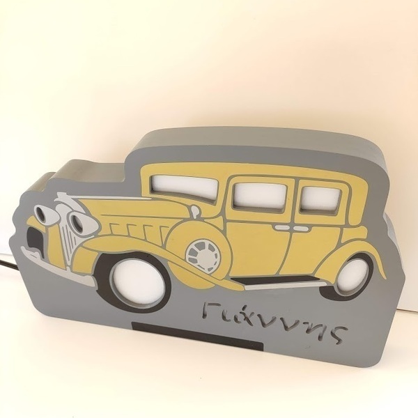 Ξύλινο παιδικό φωτιστικό αμαξάκι vintage - vintage, αγόρι, αυτοκίνητα, παιδικά φωτιστικά, προσωποποιημένα - 3