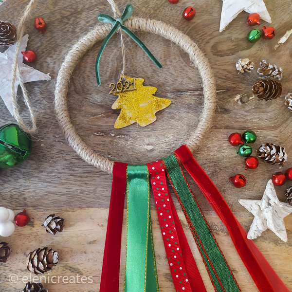 Γούρι ονειροπαγίδα "Χριστουγεννιάτικο δέντρο" - ξύλο, ονειροπαγίδα, χριστουγεννιάτικα δώρα, γούρια, δέντρο - 2
