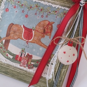 Χριστουγεννιάτικο διακοσμητικό Καδράκι αλογάκι πράσινο κόκκινο 23×23εκ. - ξύλο, πίνακες & κάδρα, διακοσμητικά - 2