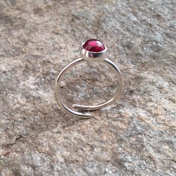 Ασημένιο δαχτυλίδι με συνθετικό ρουμπίνι - ασήμι, βεράκια, μικρά, αυξομειούμενα - 2