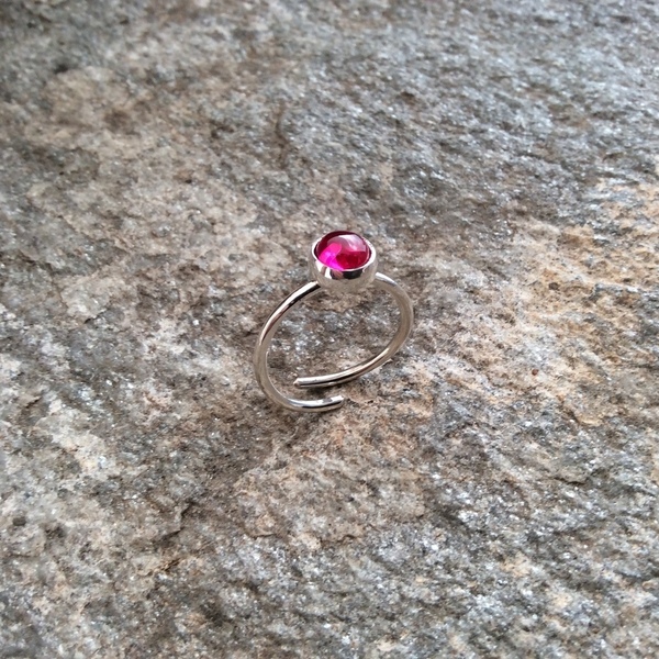 Ασημένιο δαχτυλίδι με συνθετικό ρουμπίνι - ασήμι, βεράκια, μικρά, αυξομειούμενα - 3