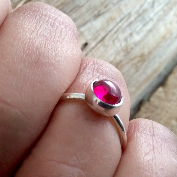 Ασημένιο δαχτυλίδι με συνθετικό ρουμπίνι - ασήμι, βεράκια, μικρά, αυξομειούμενα - 4
