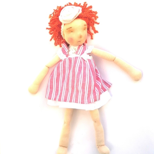 Κούκλα κοριτσάκι με σγουρά κόκκινα μαλλιά 45εκατοστα ύψος. - κορίτσι, χειροποίητα, κουκλίτσα, παιχνίδια, πασχαλινά δώρα