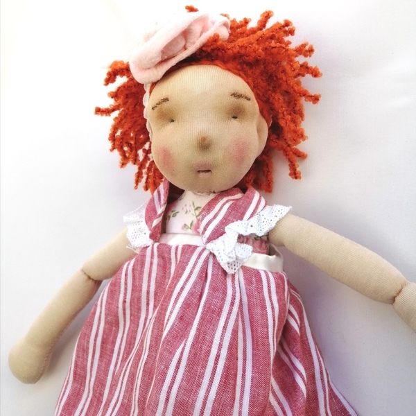Κούκλα κοριτσάκι με σγουρά κόκκινα μαλλιά 45εκατοστα ύψος. - κορίτσι, χειροποίητα, κουκλίτσα, παιχνίδια, πασχαλινά δώρα - 3