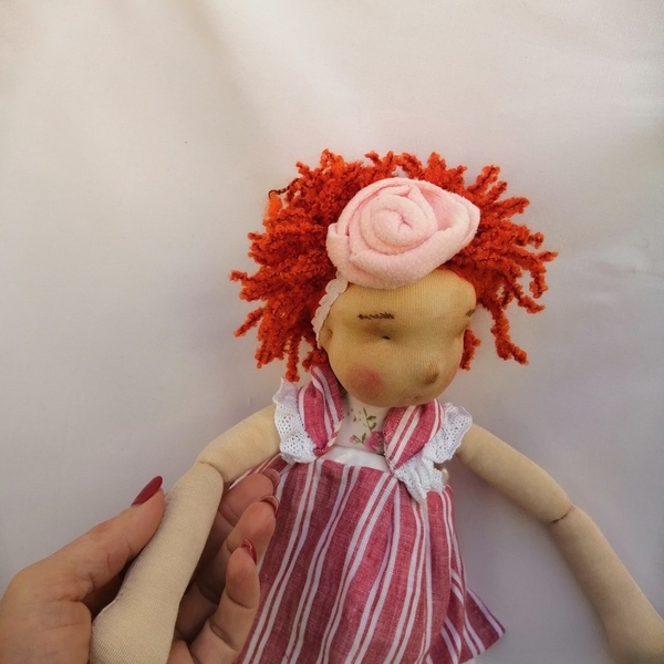 Κούκλα κοριτσάκι με σγουρά κόκκινα μαλλιά 45εκατοστα ύψος. - κορίτσι, χειροποίητα, κουκλίτσα, παιχνίδια, πασχαλινά δώρα - 4
