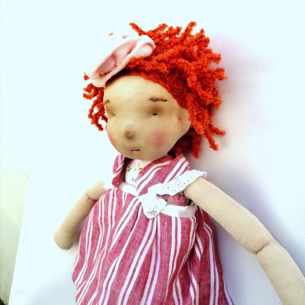 Κούκλα κοριτσάκι με σγουρά κόκκινα μαλλιά 45εκατοστα ύψος. - κορίτσι, χειροποίητα, κουκλίτσα, παιχνίδια, πασχαλινά δώρα - 5