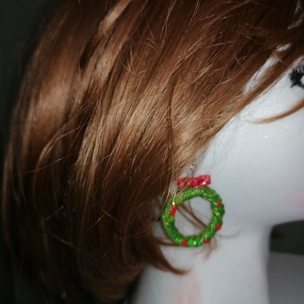 Χειροποίητα Χριστούγεννιατικα σκουλαρίκια πράσινα απο πλυμερικό πηλό - πηλός, κρεμαστά, μεγάλα, χριστούγεννα, δώρα για γυναίκες - 4