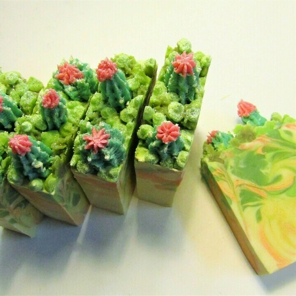 Σαπούνι με κακτάκια Cactus soap αρωμα bamboo - κάκτος, σαπούνια, χεριού, αρωματικό σαπούνι - 3