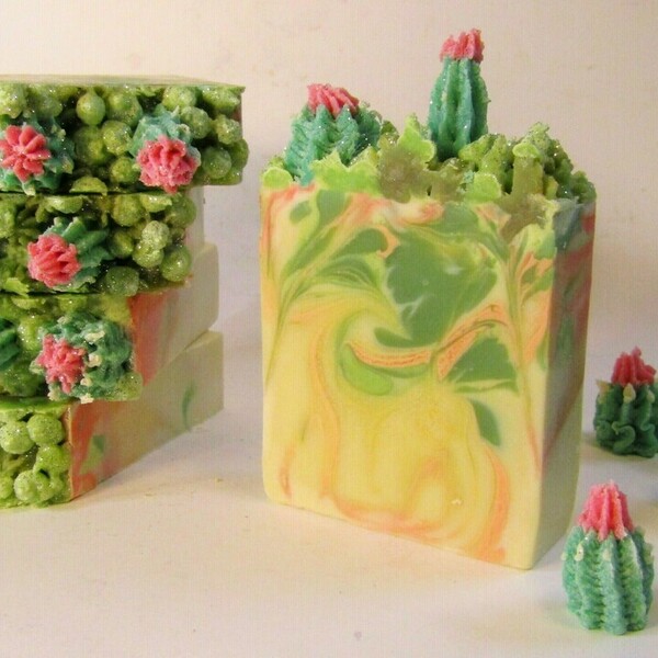 Σαπούνι με κακτάκια Cactus soap αρωμα bamboo - κάκτος, σαπούνια, χεριού, αρωματικό σαπούνι - 2