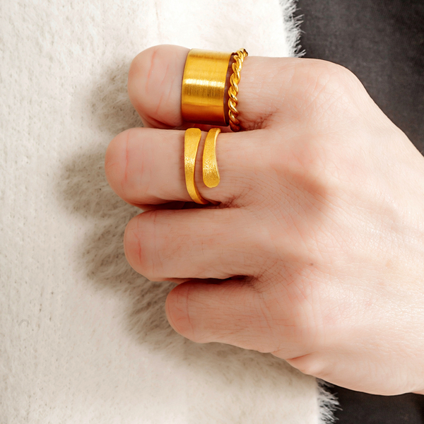 Wide Gold ring -Χειροποίητο επίχρυσο δαχτυλίδι - γυναικεία, chevalier, επιχρυσωμένα, δώρο, αυξομειούμενα - 4