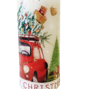 Κερί με Χριστουγεννιάτικη διακόσμηση κόκκινο αυτοκίνητο - χειροποίητα, χριστουγεννιάτικα δώρα, κεριά & κηροπήγια, δέντρο - 2