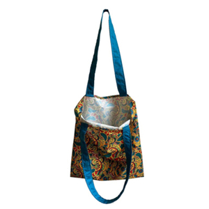 Υφασμάτινη φλοράλ τσάντα με πολύχρωμο μοτίβο - ύφασμα, ώμου, μεγάλες, φλοράλ, φθηνές - 2