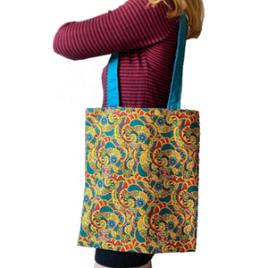 Υφασμάτινη φλοράλ τσάντα με πολύχρωμο μοτίβο - ύφασμα, ώμου, μεγάλες, φλοράλ, φθηνές - 5