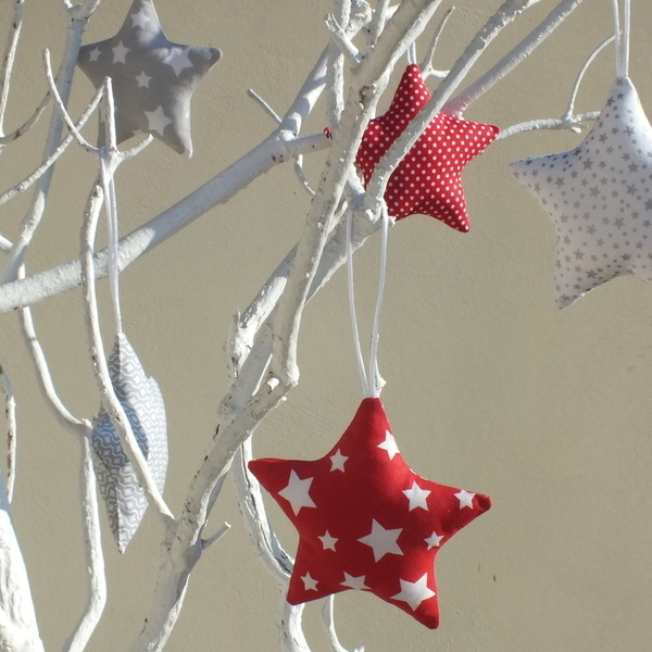 Σετ 5 χριστουγεννιάτικα στολίδια - αστεράκια - ύφασμα, αστέρι, χειροποίητα, χριστουγεννιάτικα δώρα, στολίδια - 2