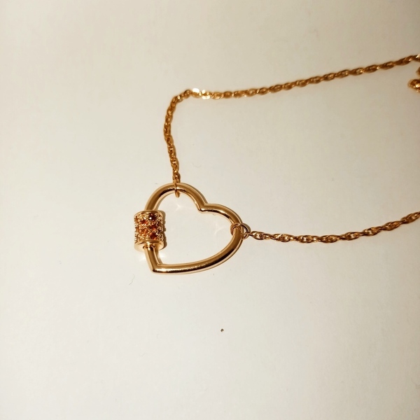 Ατσάλινη αλυσίδα OLY με ορειχάλκινη καρδια - charms, κοντά, ατσάλι - 2