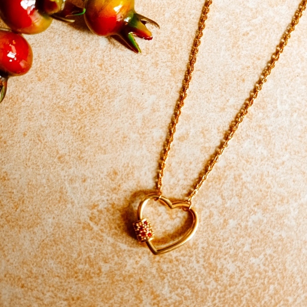 Ατσάλινη αλυσίδα OLY με ορειχάλκινη καρδια - charms, κοντά, ατσάλι - 3