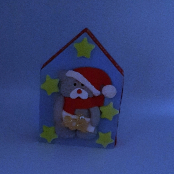 Επιτραπεζιο ξυλινο γούρι με φιγούρα πολυμερικό πηλού αρκουδακι - σπίτι, πηλός, αρκουδάκι, γούρια - 5