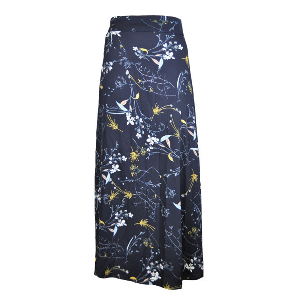Φούστα μπλε, maxi, wrap με φλοράλ μοτίβο - maxi, casual, φλοράλ