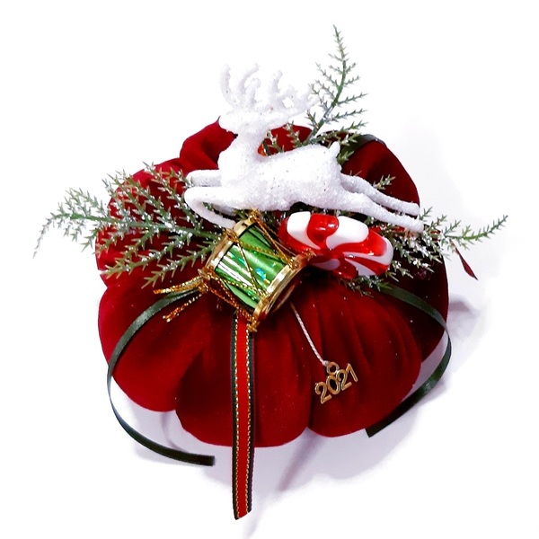 Γούρι 2022 κολοκύθα βαθύ κόκκινο 10 εκ - ύφασμα, χριστουγεννιάτικα δώρα, κολοκύθα, γούρια - 2