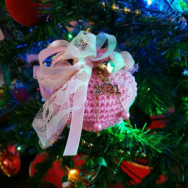 Γούρι ρόδι ροζ (πλεκτό) για μωράκι κορίτσάκι - δώρο, ρόδι, χριστουγεννιάτικα δώρα, γούρια, για μωρά - 2
