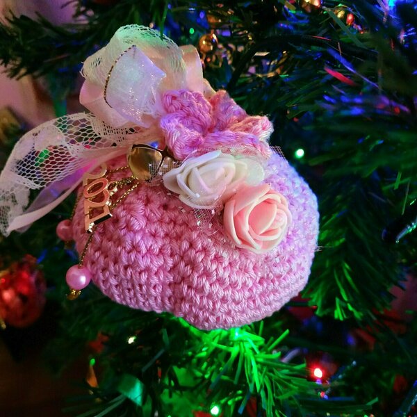 Γούρι ρόδι ροζ (πλεκτό) για μωράκι κορίτσάκι - δώρο, ρόδι, χριστουγεννιάτικα δώρα, γούρια, για μωρά - 5