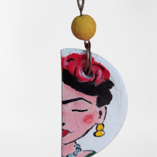 Ζωγραφισμένα στο χέρι σκουλαρίκια Frida Kahlo κρεμαστά - πηλός, boho, κρεμαστά, μεγάλα, φθηνά - 2