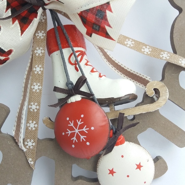 Στεφάνι χριστουγεννιάτικο - ξύλο, στεφάνια, χριστουγεννιάτικα δώρα, στολίδια - 3
